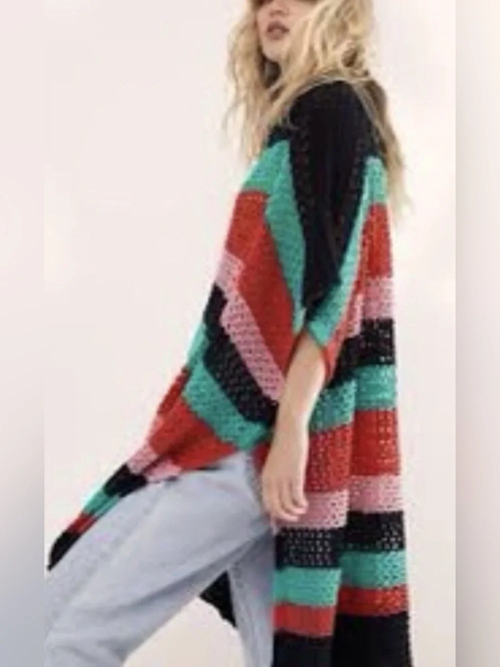 Free people Bayside Stripe Crochet Poncho one size oversized slouchy flowy